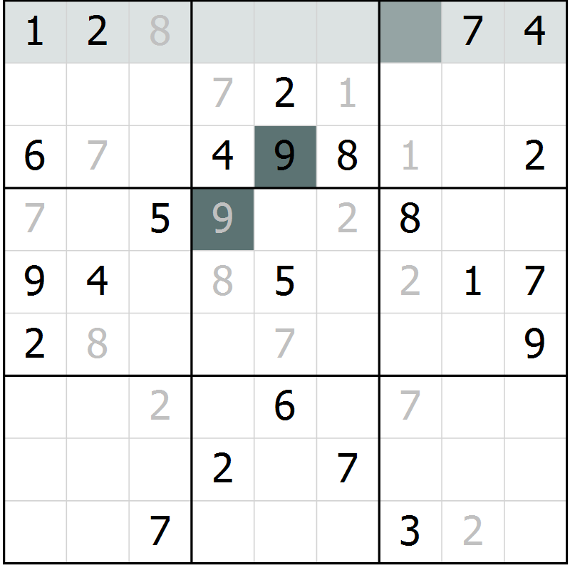 Position des candidats pour la solution de la Gr 12 page 14 du magazine de sudoku Success n° 020