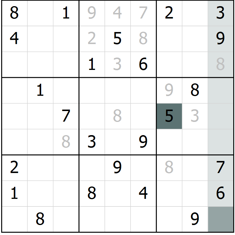 Position des candidats pour la solution de la Gr 15 page 17 du magazine de sudoku Success n° 020