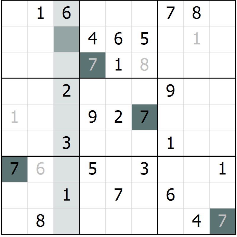 Position des candidats pour la solution de la Gr 16 page 18 du magazine de sudoku Success n° 020
