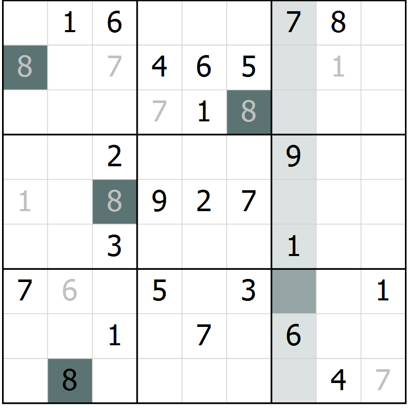 Position des candidats pour la solution de la Gr 16 page 18 du magazine de sudoku Success n° 020