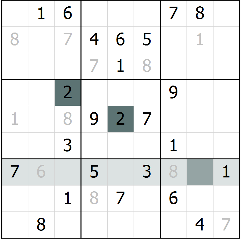 Position des candidats pour la solution de la Gr 16 page 18 du magazine de sudoku Success n° 020