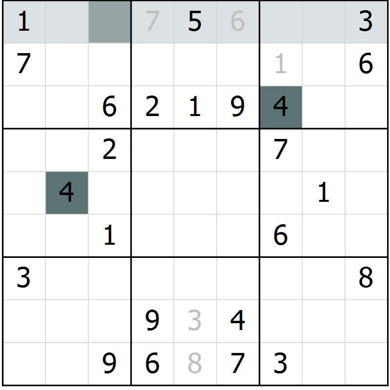 Position des candidats pour la solution de la Gr 17 page 19 du magazine de sudoku Success n° 020