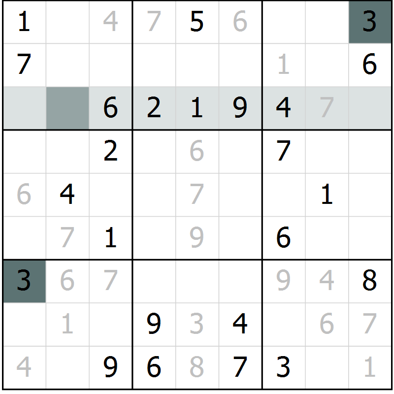 Position des candidats pour la solution de la Gr 17 page 19 du magazine de sudoku Success n° 020
