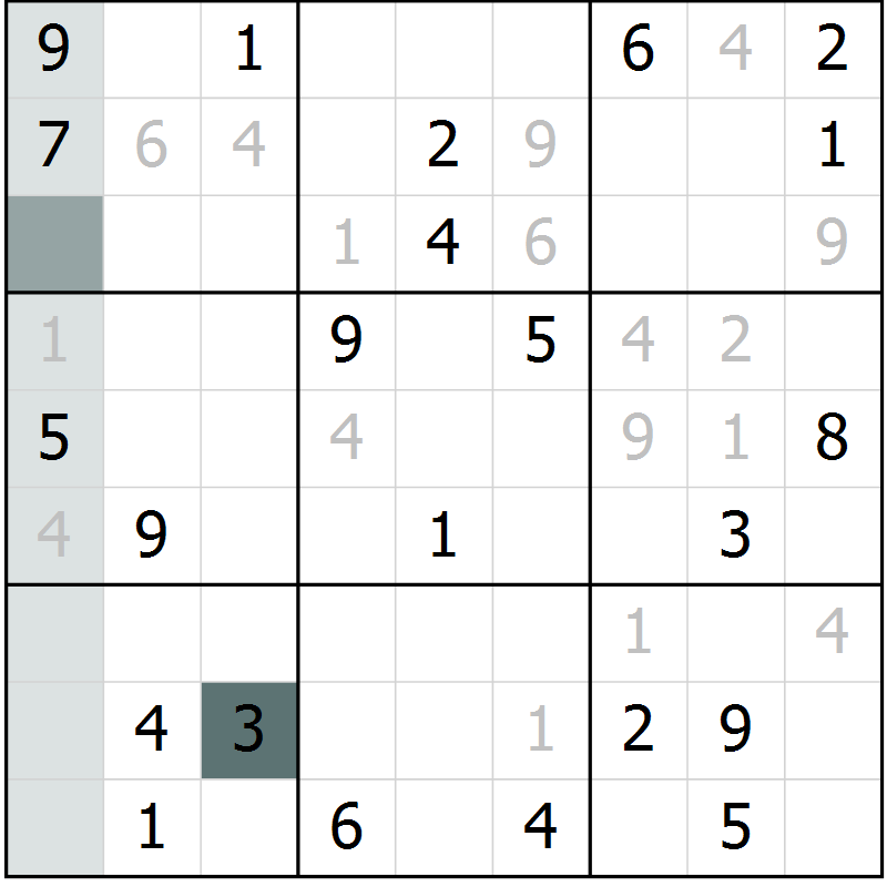 Position des candidats pour la solution de la Gr 18 page 20 du magazine de sudoku Success n° 020