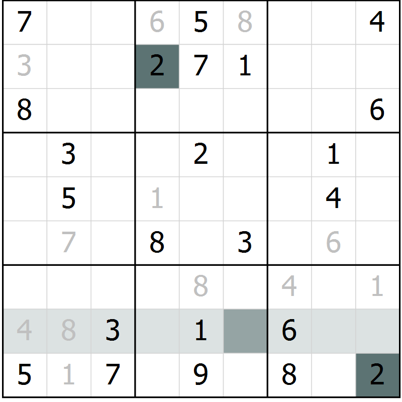 Position des candidats pour la solution de la Gr 2 page 4 du magazine de sudoku Success n° 020