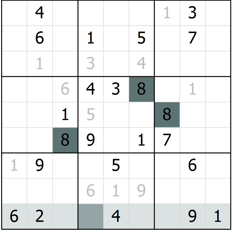 Position des candidats pour la solution de la Gr 20 page 22 du magazine de sudoku Success n° 020