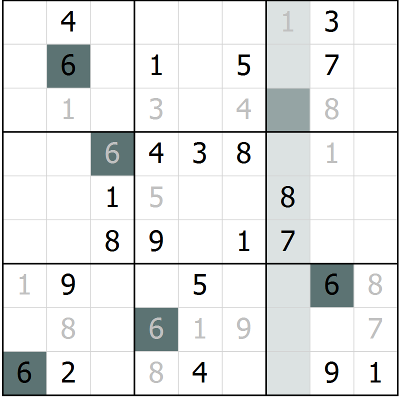 Position des candidats pour la solution de la Gr 20 page 22 du magazine de sudoku Success n° 020