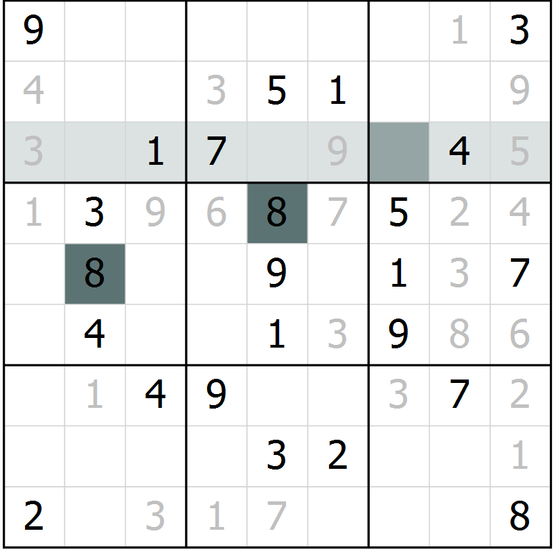 Position des candidats pour la solution de la Gr 21 page 23 du magazine de sudoku Success n° 020