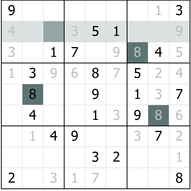 Position des candidats pour la solution de la Gr 21 page 23 du magazine de sudoku Success n° 020