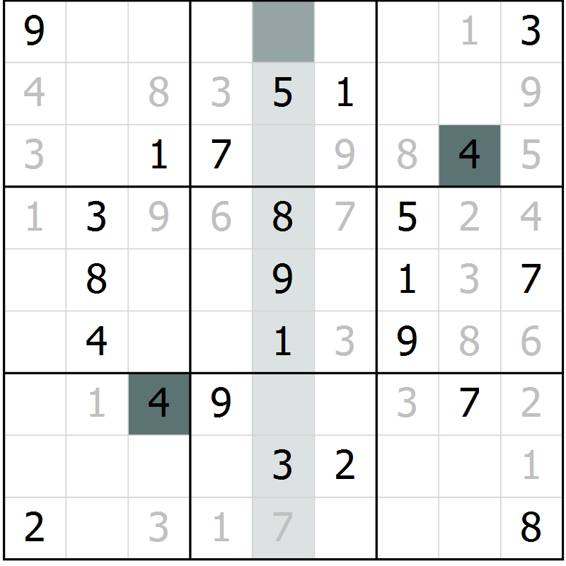 Position des candidats pour la solution de la Gr 21 page 23 du magazine de sudoku Success n° 020