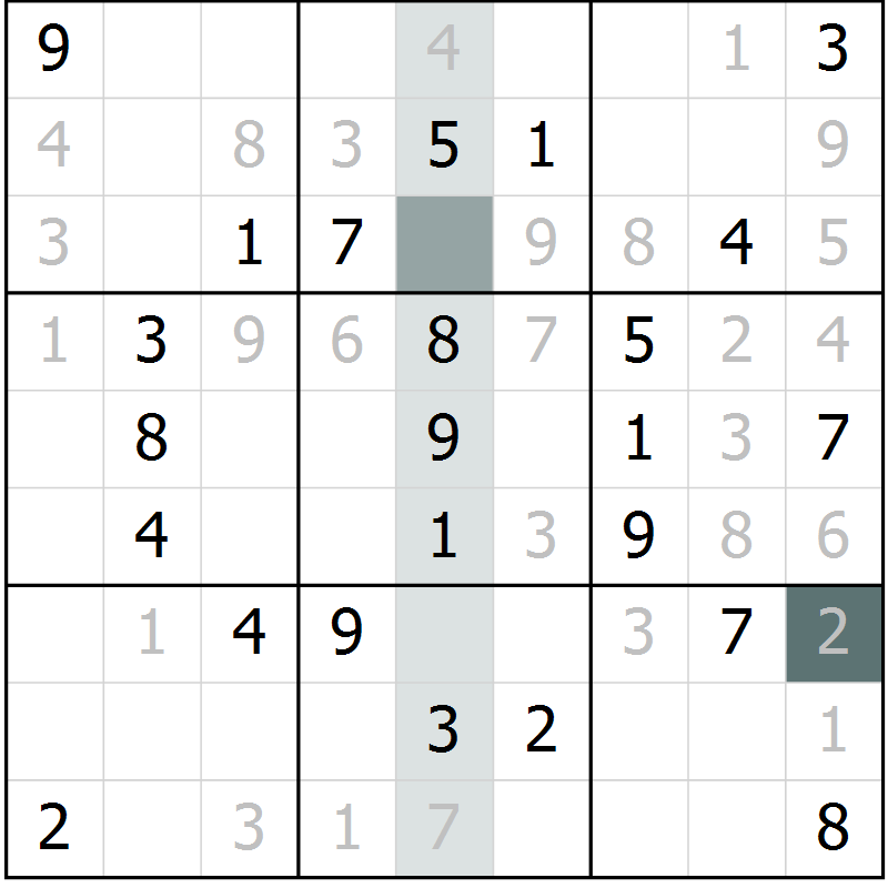 Position des candidats pour la solution de la Gr 21 page 23 du magazine de sudoku Success n° 020