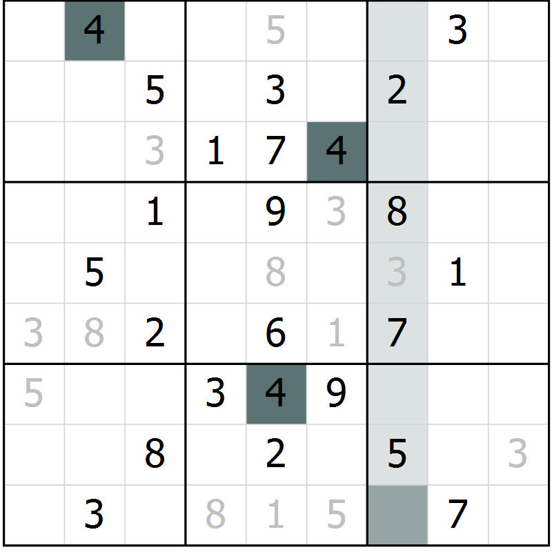 Position des candidats pour la solution de la Gr 22 page 24 du magazine de sudoku Success n° 020