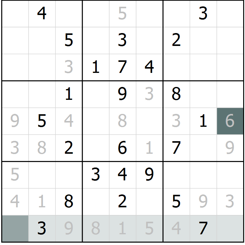 Position des candidats pour la solution de la Gr 22 page 24 du magazine de sudoku Success n° 020