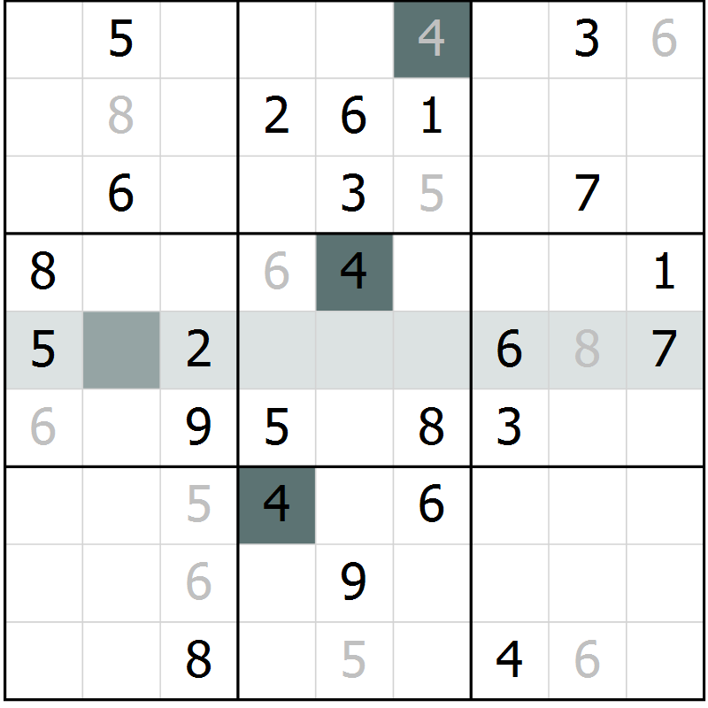 Position des candidats pour la solution de la Gr 23 page 25 du magazine de sudoku Success n° 020