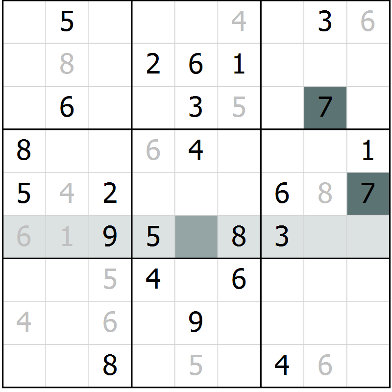 Position des candidats pour la solution de la Gr 23 page 25 du magazine de sudoku Success n° 020