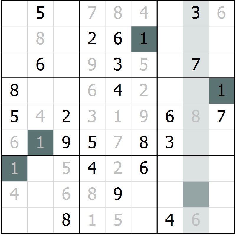 Position des candidats pour la solution de la Gr 23 page 25 du magazine de sudoku Success n° 020