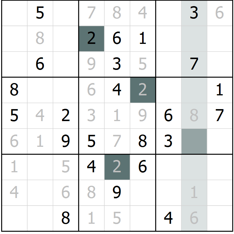 Position des candidats pour la solution de la Gr 23 page 25 du magazine de sudoku Success n° 020