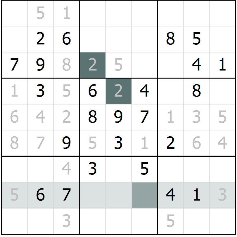 Position des candidats pour la solution de la Gr 24 page 26 du magazine de sudoku Success n° 020
