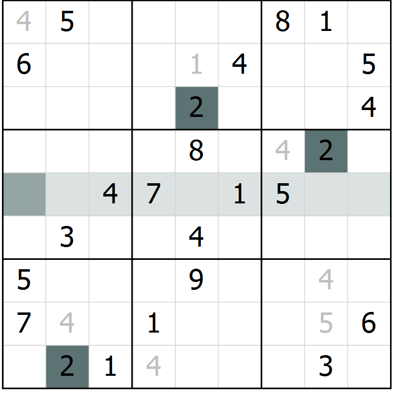 Position des candidats pour la solution de la Gr 25 page 27 du magazine de sudoku Success n° 020
