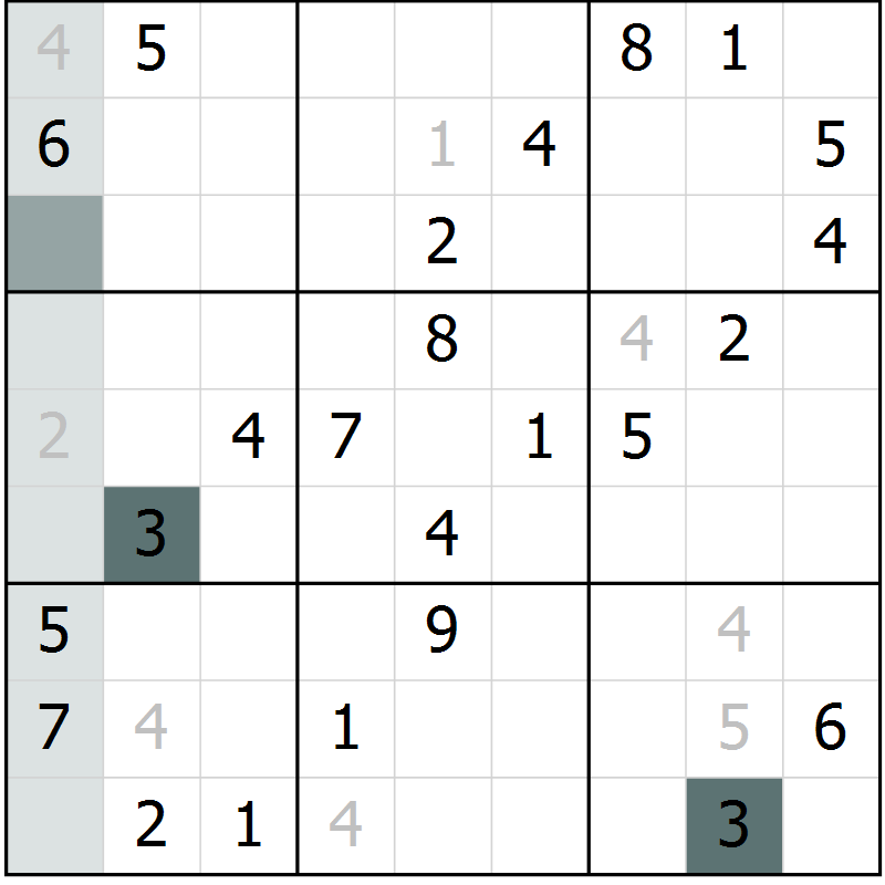 Position des candidats pour la solution de la Gr 25 page 27 du magazine de sudoku Success n° 020