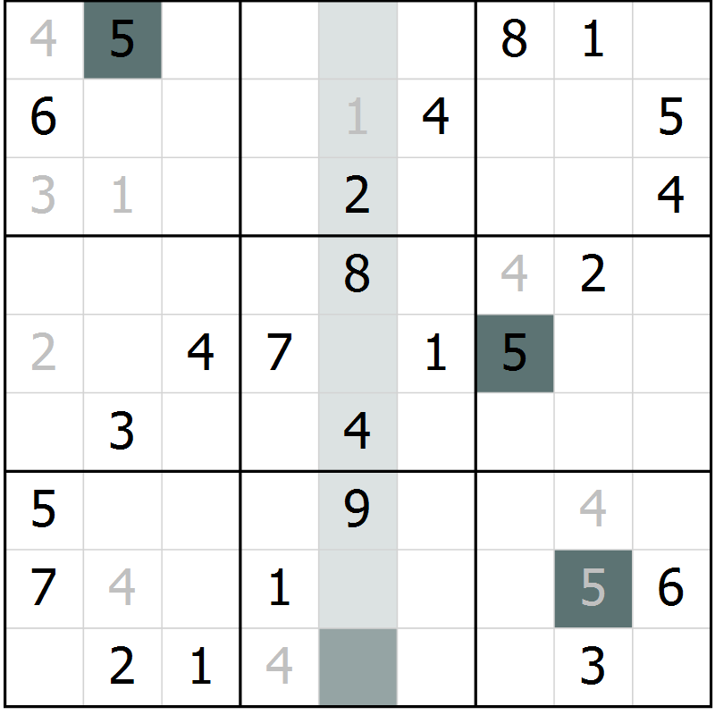 Position des candidats pour la solution de la Gr 25 page 27 du magazine de sudoku Success n° 020