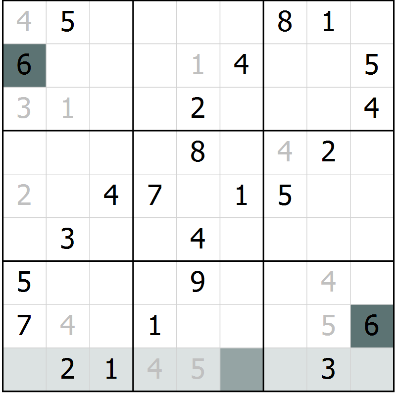Position des candidats pour la solution de la Gr 25 page 27 du magazine de sudoku Success n° 020