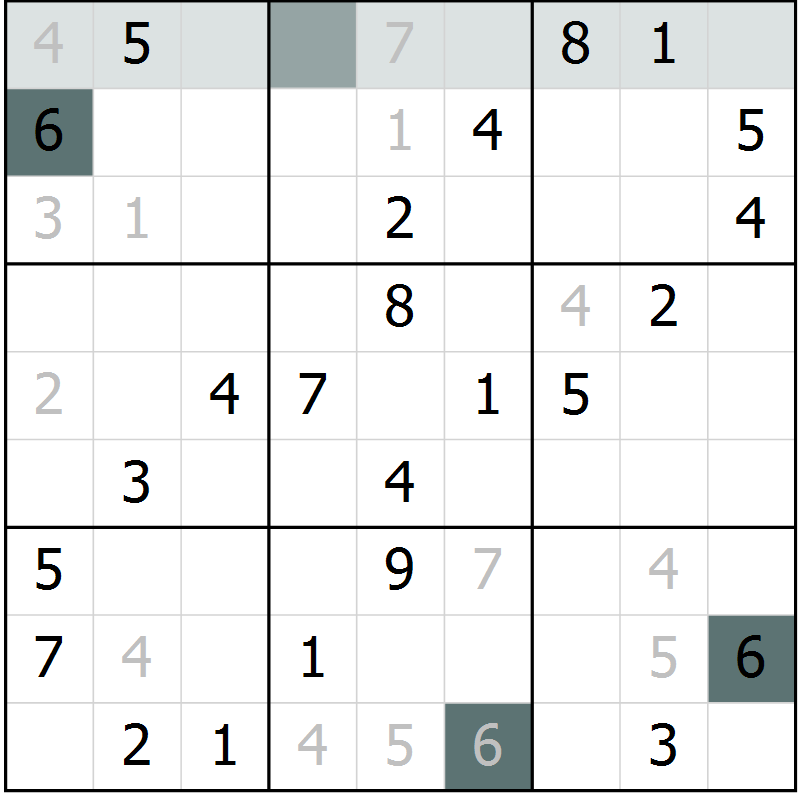Position des candidats pour la solution de la Gr 25 page 27 du magazine de sudoku Success n° 020