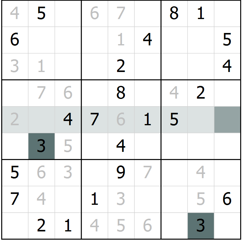 Position des candidats pour la solution de la Gr 25 page 27 du magazine de sudoku Success n° 020