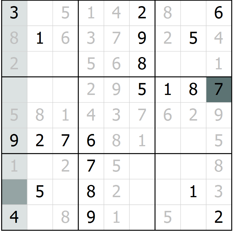 Position des candidats pour la solution de la Gr 26 page 28 du magazine de sudoku Success n° 020