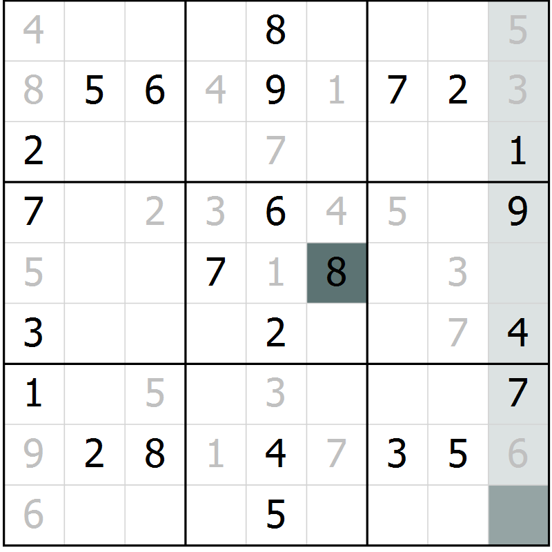 Position des candidats pour la solution de la Gr 27 page 29 du magazine de sudoku Success n° 020
