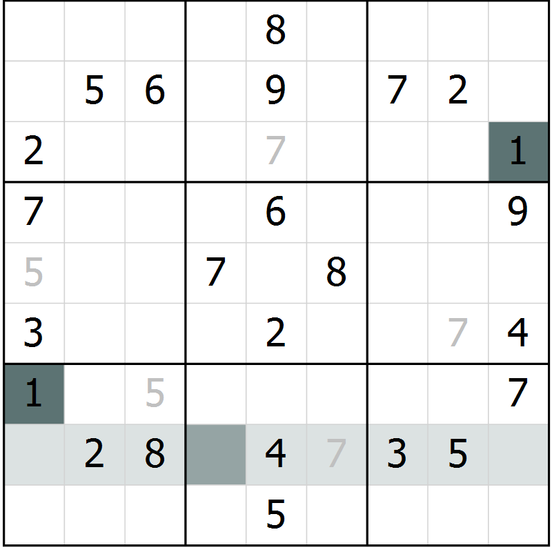 Position des candidats pour la solution de la Gr 27 page 29 du magazine de sudoku Success n° 020