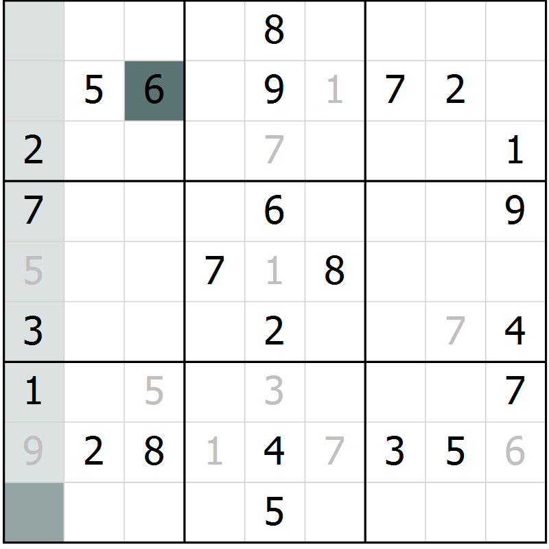 Position des candidats pour la solution de la Gr 27 page 29 du magazine de sudoku Success n° 020