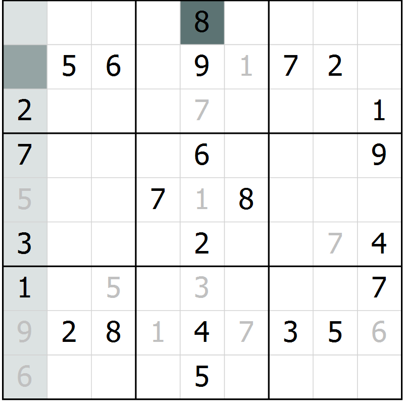 Position des candidats pour la solution de la Gr 27 page 29 du magazine de sudoku Success n° 020