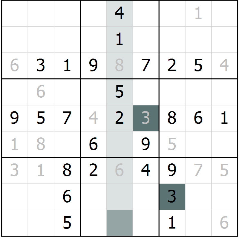 Position des candidats pour la solution de la Gr 29 page 31 du magazine de sudoku Success n° 020