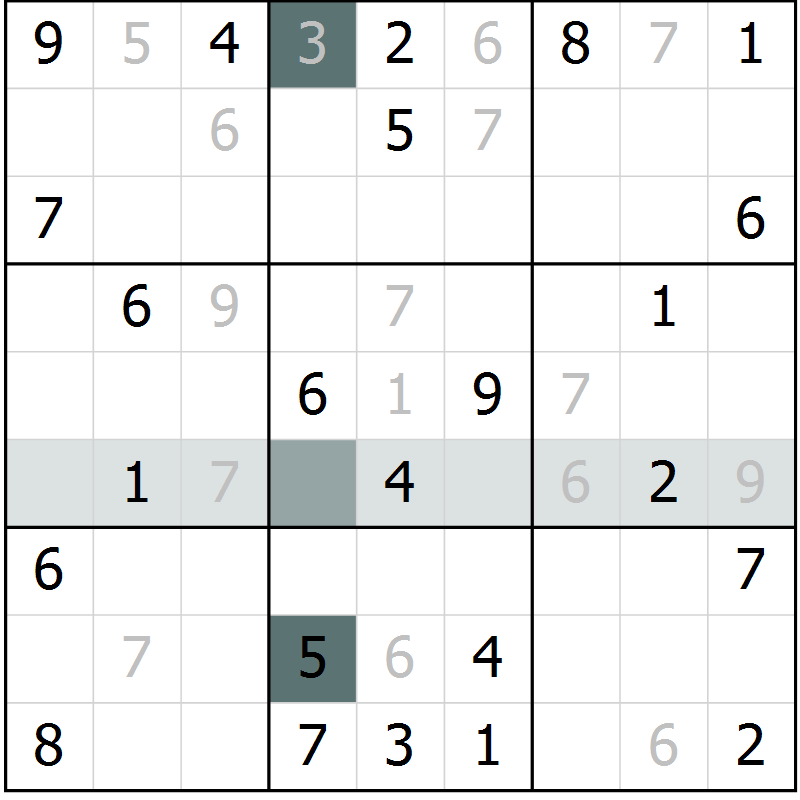 Position des candidats pour la solution de la Gr 3 page 5 du magazine de sudoku Success n° 020
