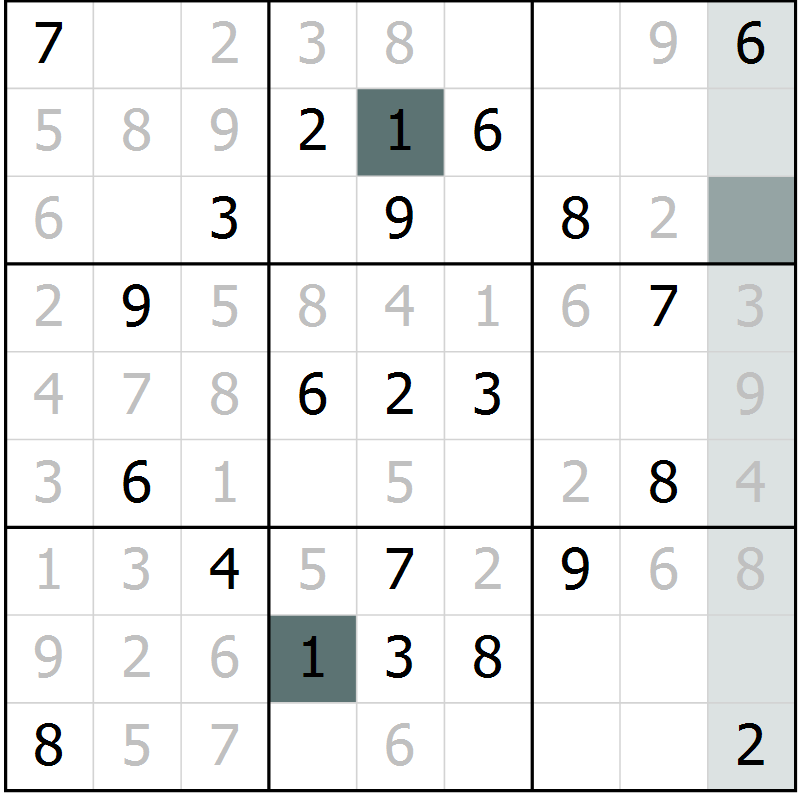 Position des candidats pour la solution de la Gr 30 page 32 du magazine de sudoku Success n° 020