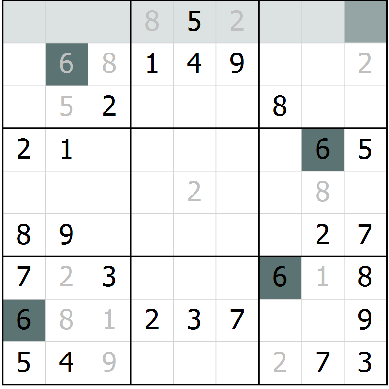 Position des candidats pour la solution de la Gr 32 page 34 du magazine de sudoku Success n° 020