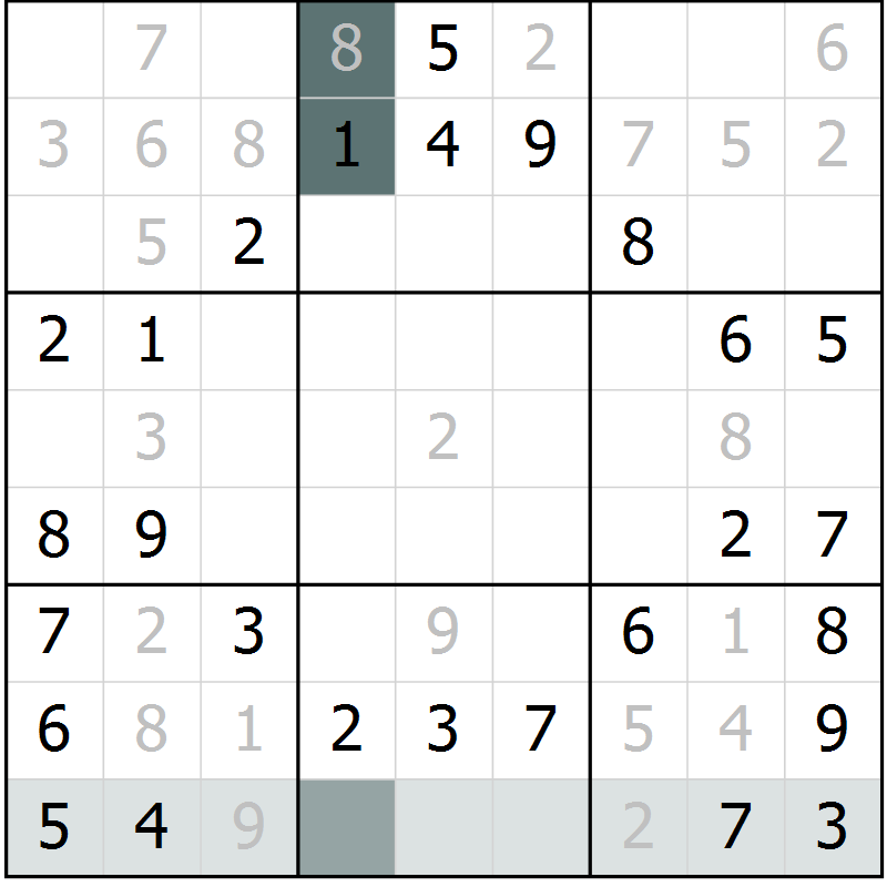 Position des candidats pour la solution de la Gr 32 page 34 du magazine de sudoku Success n° 020