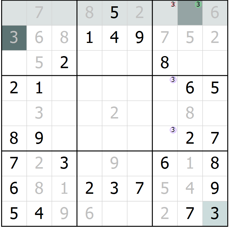 Position des candidats pour la solution de la Gr 32 page 34 du magazine de sudoku Success n° 020