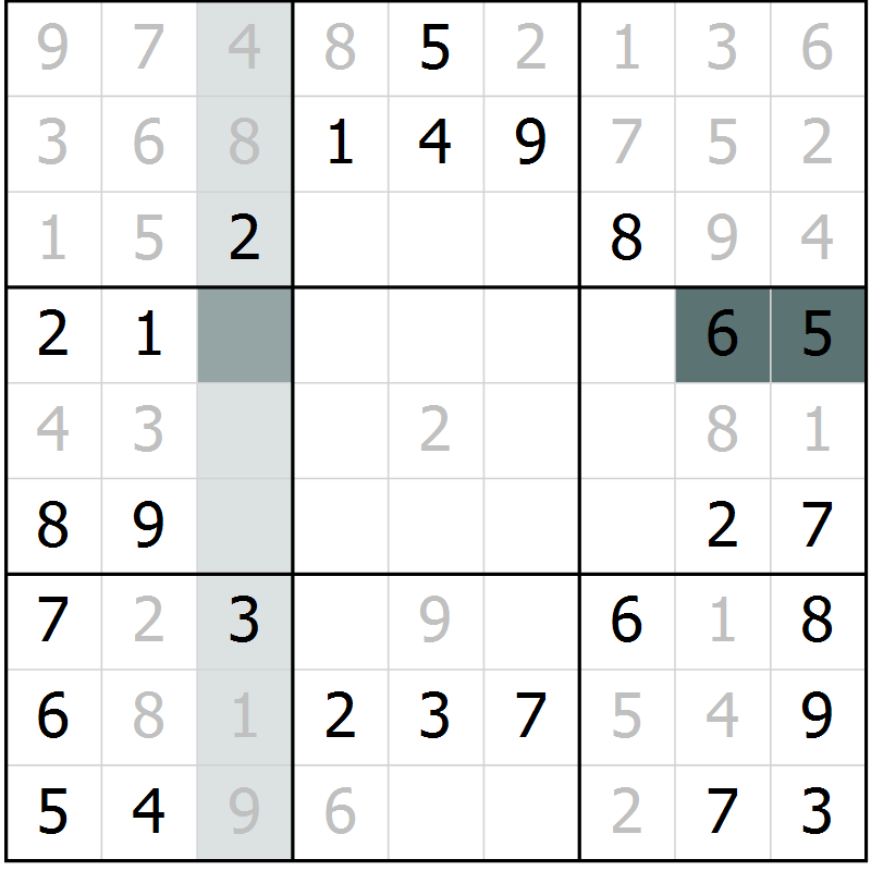 Position des candidats pour la solution de la Gr 32 page 34 du magazine de sudoku Success n° 020