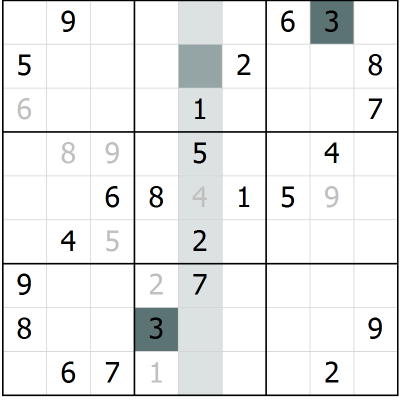 Position des candidats pour la solution de la Gr 33 page 35 du magazine de sudoku Success n° 020