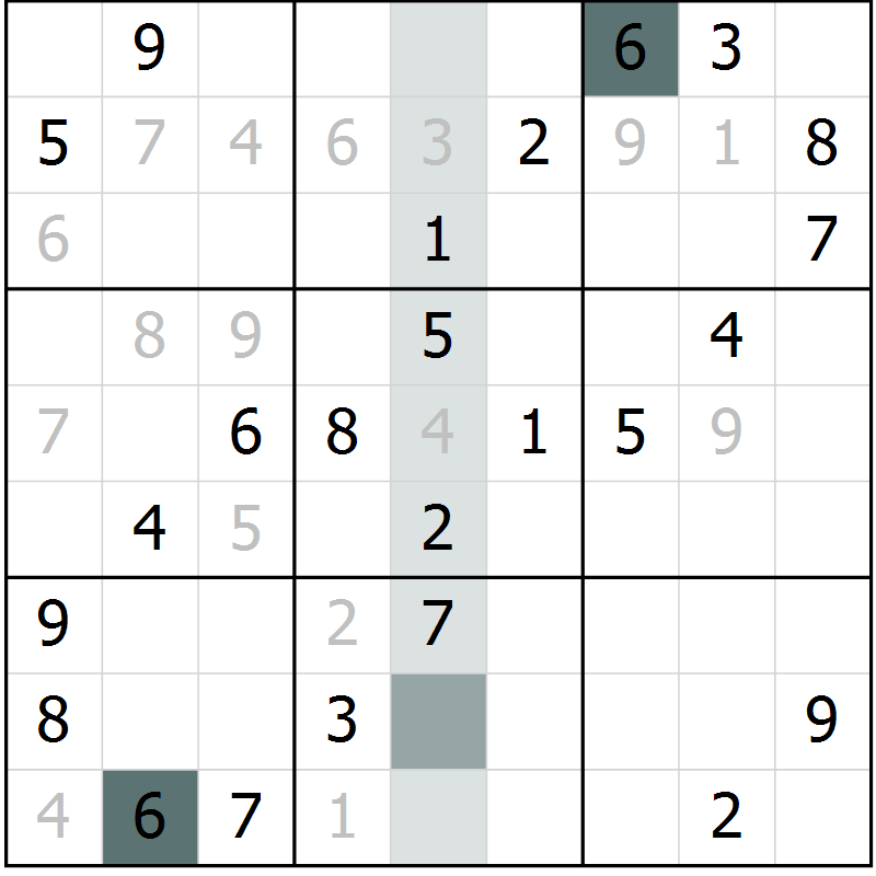 Position des candidats pour la solution de la Gr 33 page 35 du magazine de sudoku Success n° 020