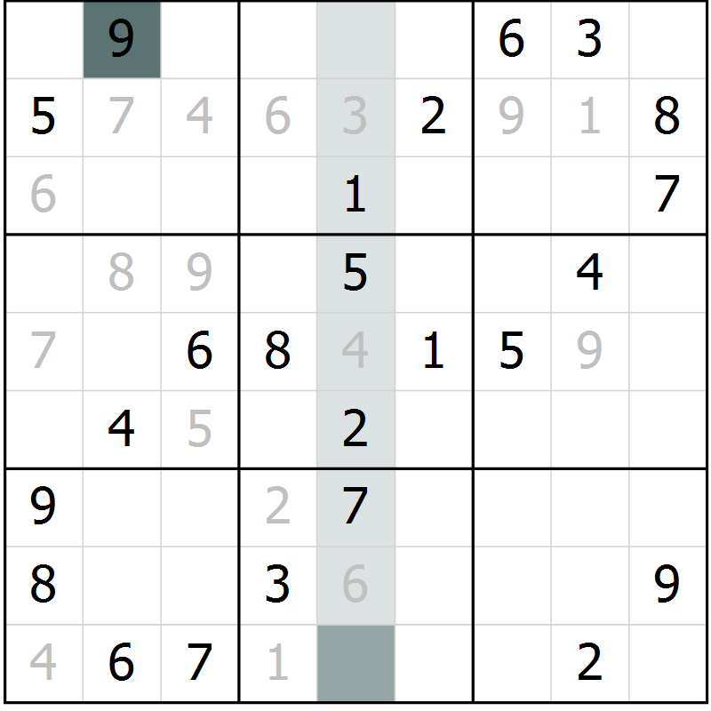Position des candidats pour la solution de la Gr 33 page 35 du magazine de sudoku Success n° 020