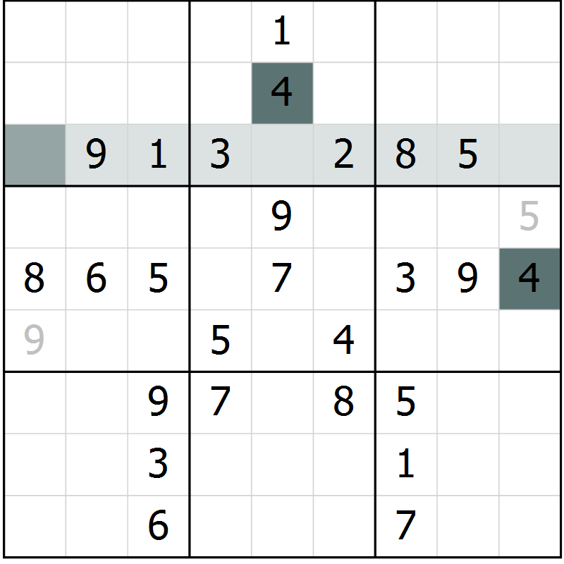 Position des candidats pour la solution de la Gr 36 page 38 du magazine de sudoku Success n° 020