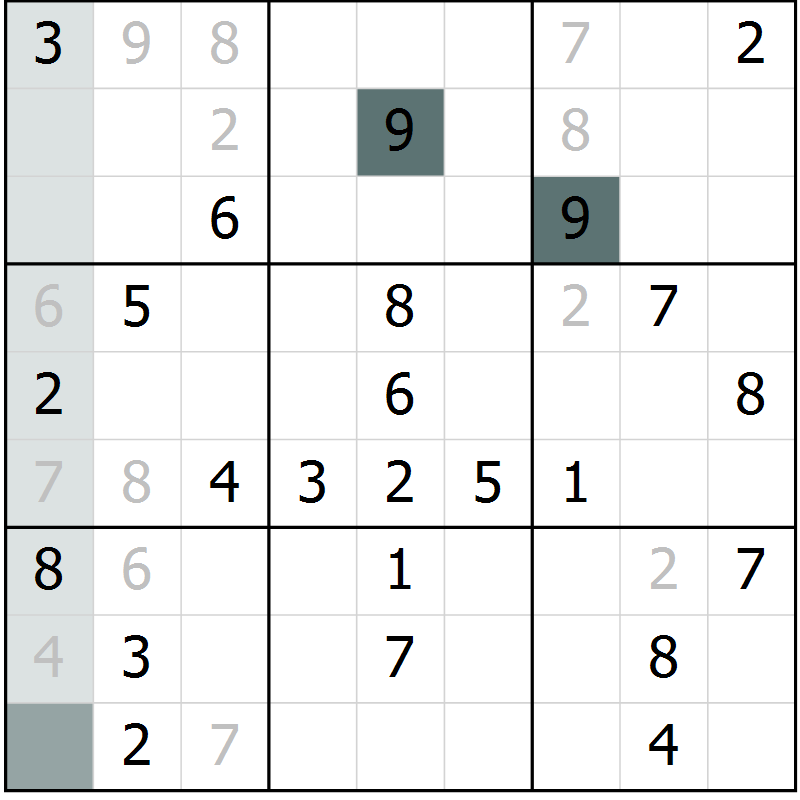 Position des candidats pour la solution de la Gr 37 page 39 du magazine de sudoku Success n° 020