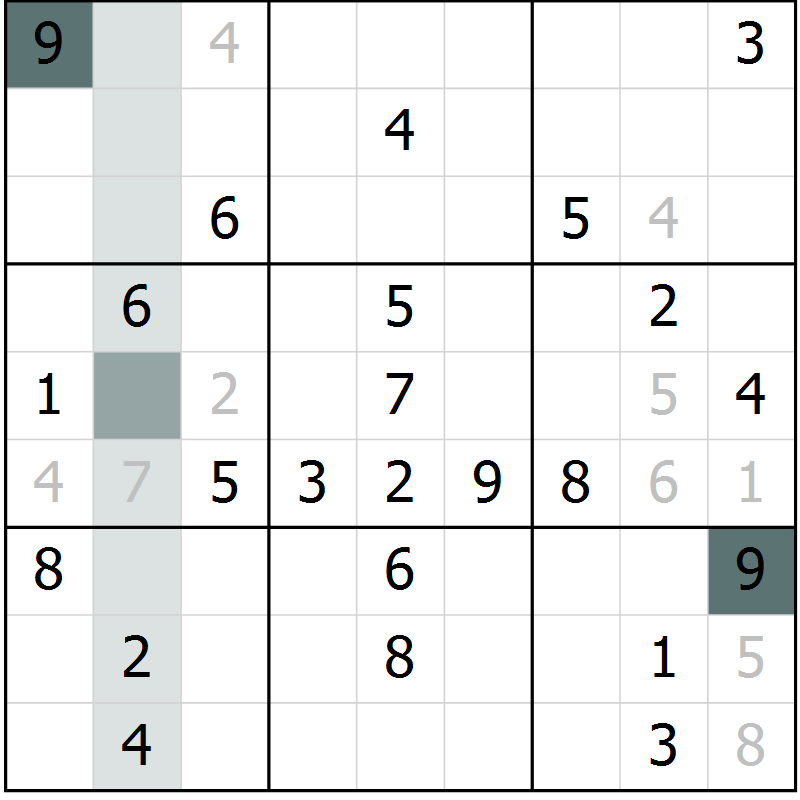 Position des candidats pour la solution de la Gr 41 page 43 du magazine de sudoku Success n° 020
