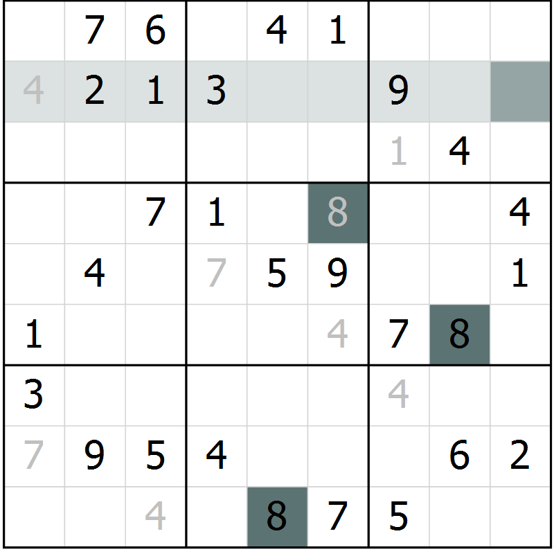 Position des candidats pour la solution de la Gr 42 page 44 du magazine de sudoku Success n° 020