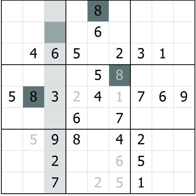 Position des candidats pour la solution de la Gr 43 page 45 du magazine de sudoku Success n° 020