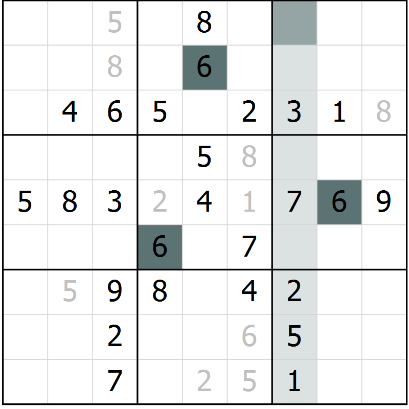 Position des candidats pour la solution de la Gr 43 page 45 du magazine de sudoku Success n° 020