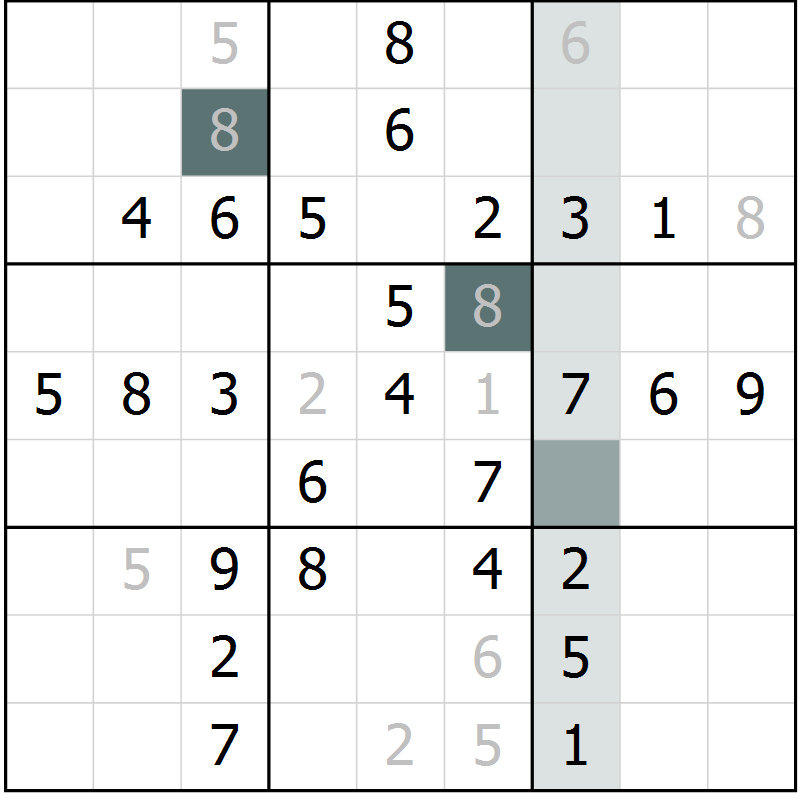 Position des candidats pour la solution de la Gr 43 page 45 du magazine de sudoku Success n° 020